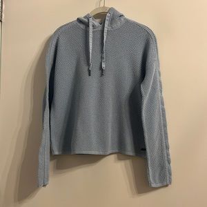 Sweaty Betty open weave light blue hooded sweatshirt. Size small.